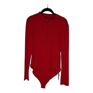 NWT MANGOPOP Women's Fire Engine Red Long 3/4 Zip Up Sleeve Snap Closure Body Su